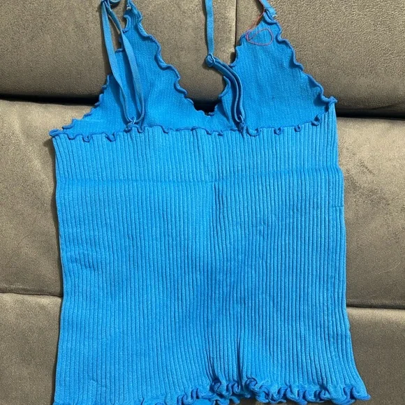 Blue Ribbed Women's Top - Picture 2 of 2